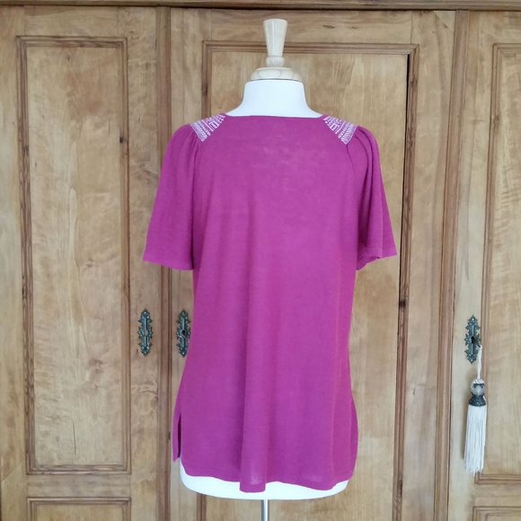 Vintage V-Neck Embellished Half Sleeve Top. Size M. - Picture 5 of 6